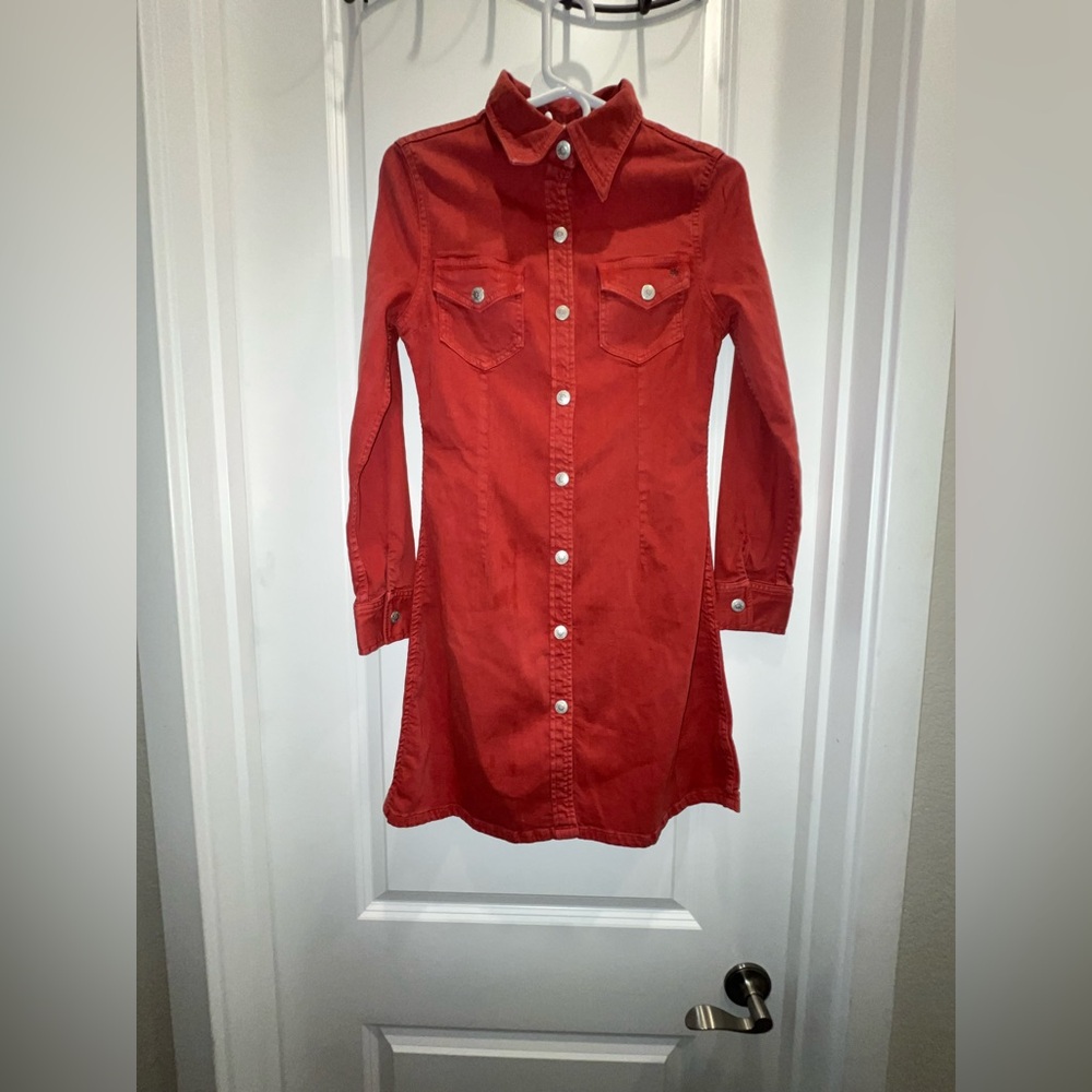 Alexa Chung for AG red denim pixie snap dress - Picture 2 of 6